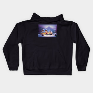 Magical Fantasy House with Lights in a Snowy Scene, Fantasy Cottagecore artwork Kids Hoodie